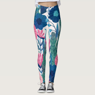 Leggings Flores tropicales coloridas y collage de hojas
