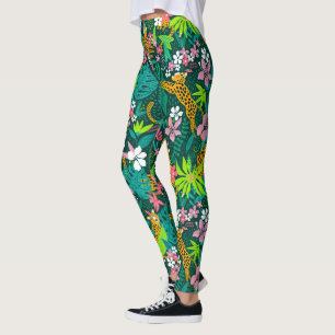Leggings Flores tropicales coloridas y patrón de animales