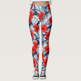 Leggings Flores tropicales de Hibiscus Ferran Azul Blanco R