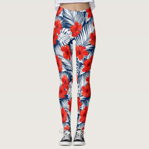 Leggings Flores tropicales de Hibiscus Ferran Azul Blanco R