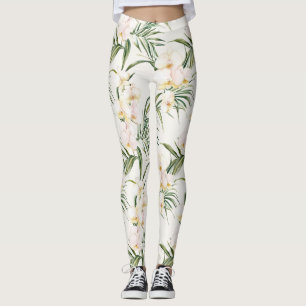Leggings Flores tropicales de orquídeas blancas