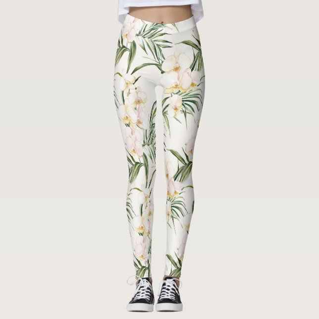 Leggings Flores tropicales de orquídeas blancas (Anverso)