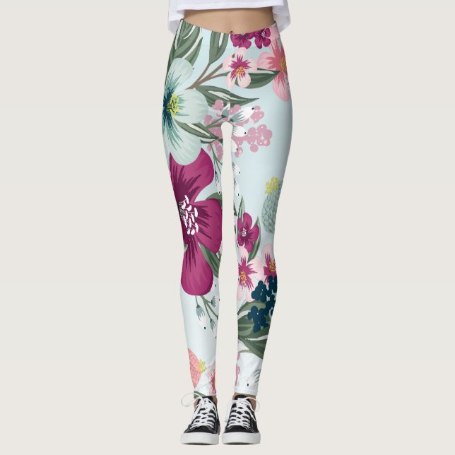 Leggings Flores tropicales de piernas femeninas en el ómbre (Anverso)