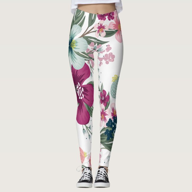 Leggings Flores tropicales de piernas femeninas sobre blanc (Anverso)