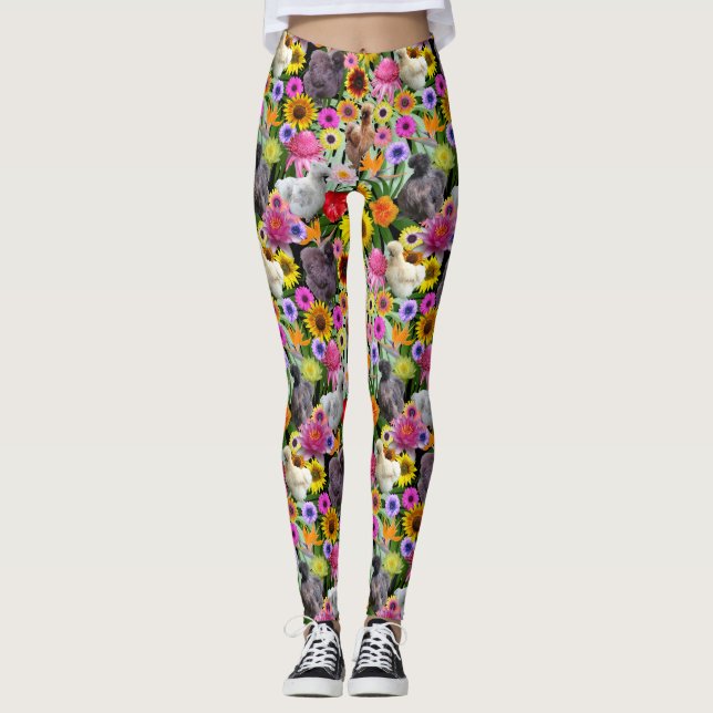 Leggings Flores tropicales de pollo de Silkie Bantam (Anverso)