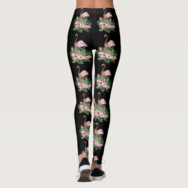 Leggings Flores tropicales exóticas Patrón Flamingo (Reverso)