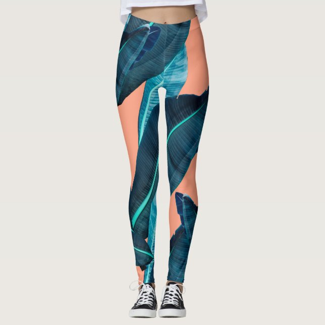 Leggings Flores tropicales, fondo botánico sin costuras. (Anverso)