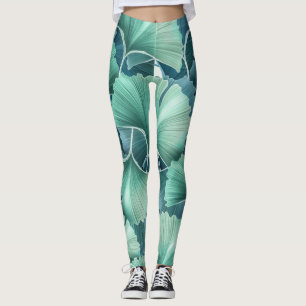 Leggings Flores tropicales, hojas, fondo continuo
