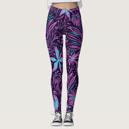 Leggings Flores tropicales moradas y azules Yoga Leisurewea