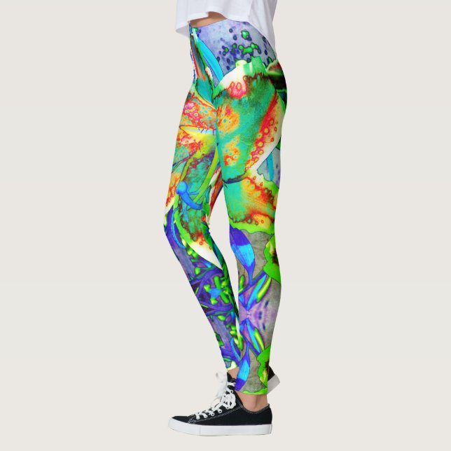 Leggings Flores tropicales retro kiwi lily abstractas (Izquierda)