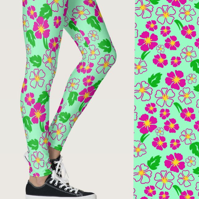 Leggings Flores Tropicales Verdes y Rosas con Patrón (Subido por el creador)