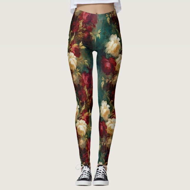 Leggings Flores verdes blancas rojas (Anverso)