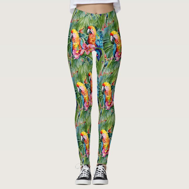 Leggings Flores verdes, rojas, azules y tropicales (Anverso)