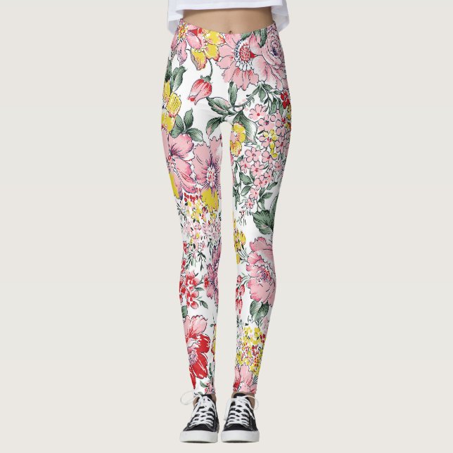 Leggings Flores Vintage Allover: Fondo Blanco. (Anverso)