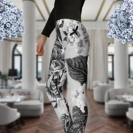 Leggings Flores Vintage en blanco y negro con bichos y abej