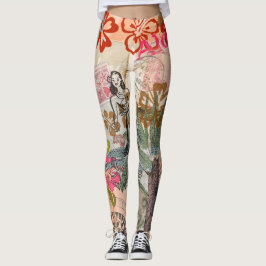 Leggings Flores Vintage Hula Colorido Hawaiano Tropical