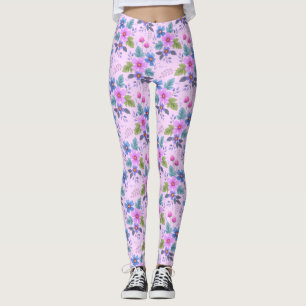 Leggings Flores violeta azul rosa floral Patrón 36841