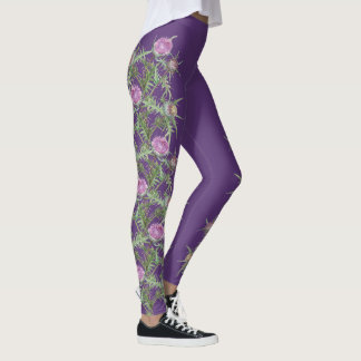 Leggings Flores violetas silvestres y rayas violetas