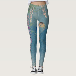 LEGGINGS FLORES Y AVES JAPONESES EN LAS PILAS AZULES