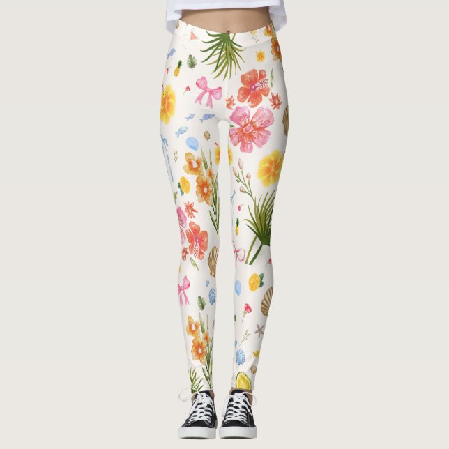 Leggings Flores y castillos tropicales dibujados a mano cos (Anverso)