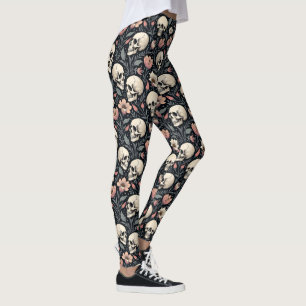 Leggings Flores y cráneos rosados turbios