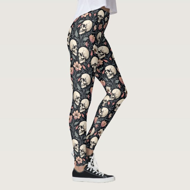 Leggings Flores y cráneos rosados turbios (Derecha)