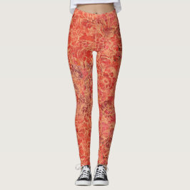 Leggings Flores y enredaderas arremolinadas en tonos rojos