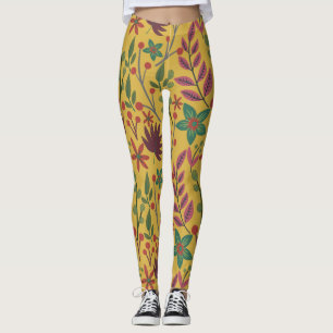 Leggings Flores y hojas amarillas sin costuras florales