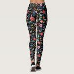 Leggings Flores y hojas de colores Patrón botánico<br><div class="desc">Flores adorables y coloridas y hojas sin costura botánica con fondo negro cambiable. Ilustracion de acuarelas.</div>
