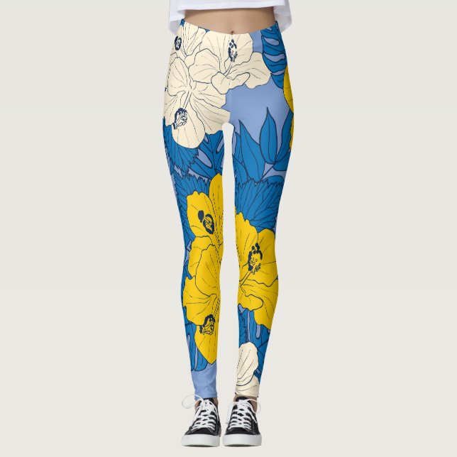Leggings Flores y hojas de Hibiscus (Anverso)