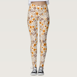 Leggings Flores Y Hojas De La Caída Otoño De La Acuarela