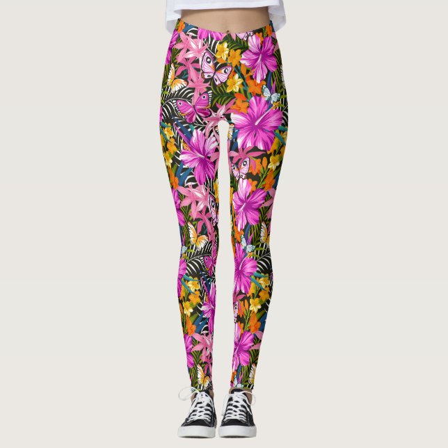 Leggings Flores y hojas tropicales (Anverso)