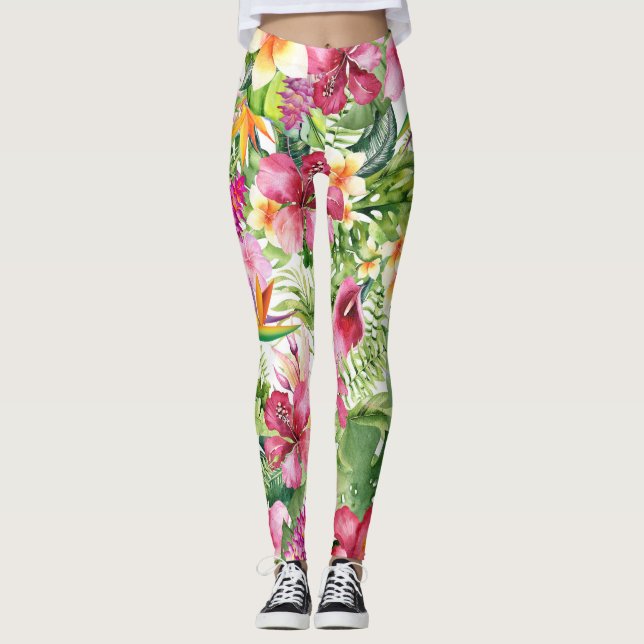 Leggings Flores y Hojas Tropicales Floral Hawaiano (Anverso)