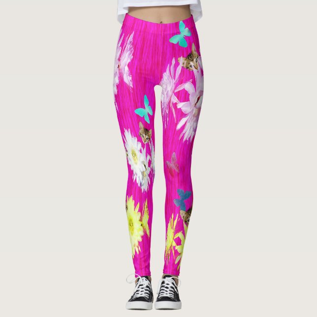 Leggings Flores Y Mariposas De Gatitos Rosados, (Anverso)