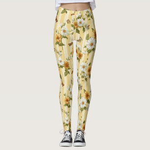 Leggings Flores y mariposas en franjas amarillas (3)