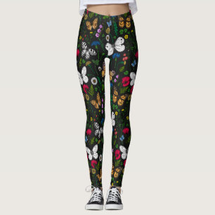 Leggings Flores y mariposas silvestres en negro