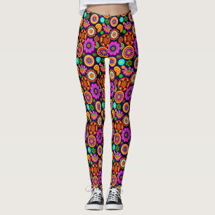 Leggings Flores y medallones inspirados de Groovy 1960