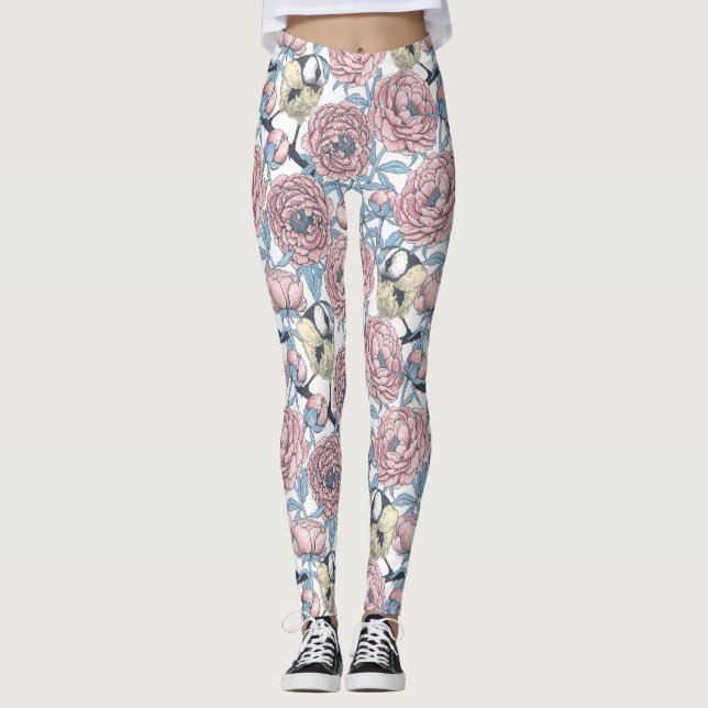 Leggings Flores y pájaros de peones (Anverso)