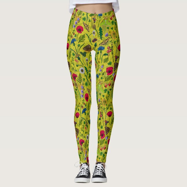 Leggings Flores y polillas silvestres en verde (Anverso)
