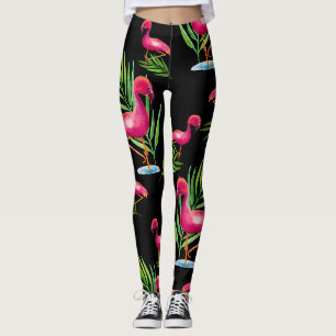 Leggings Florida Sur - Leyendas rosadas flamencas sobre neg