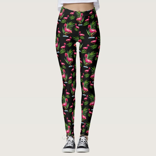 Leggings Florida Sur - Leyendas rosadas flamencas sobre neg (Anverso)