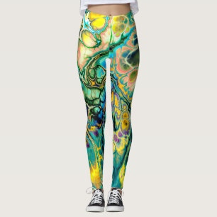 Leggings Flower Power FRACTAL BATIK Verde azulado Salmón az