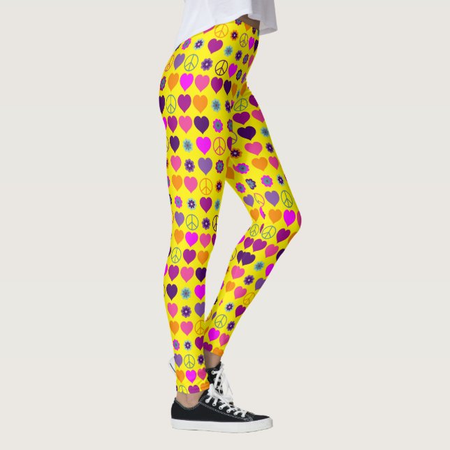 Leggings Flower Power Hearts Peace Blooms Pattern (Derecha)