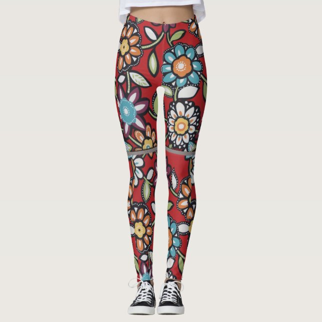 Leggings flower power maravilloso del hippie colorido (Anverso)
