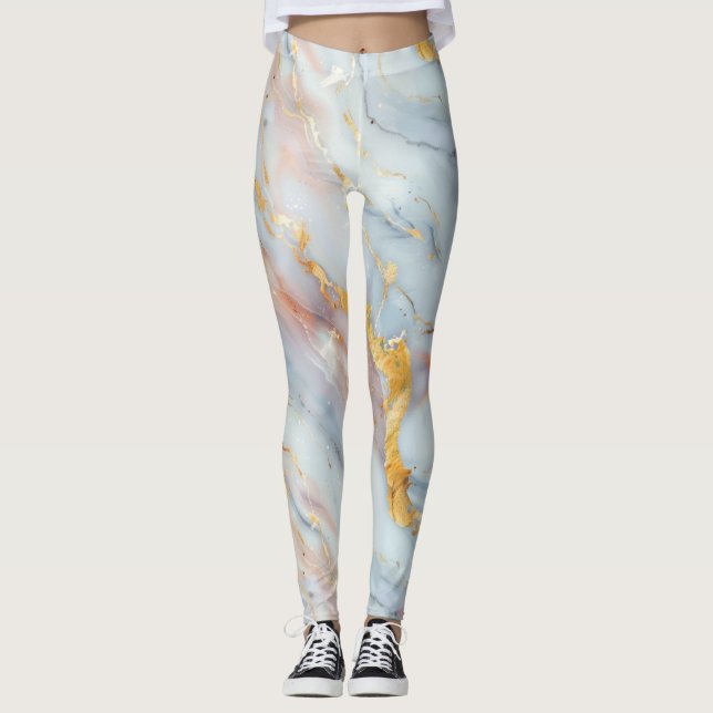 Leggings Fluid Marble Pattern with Peach, Gray and Gold   (Anverso)