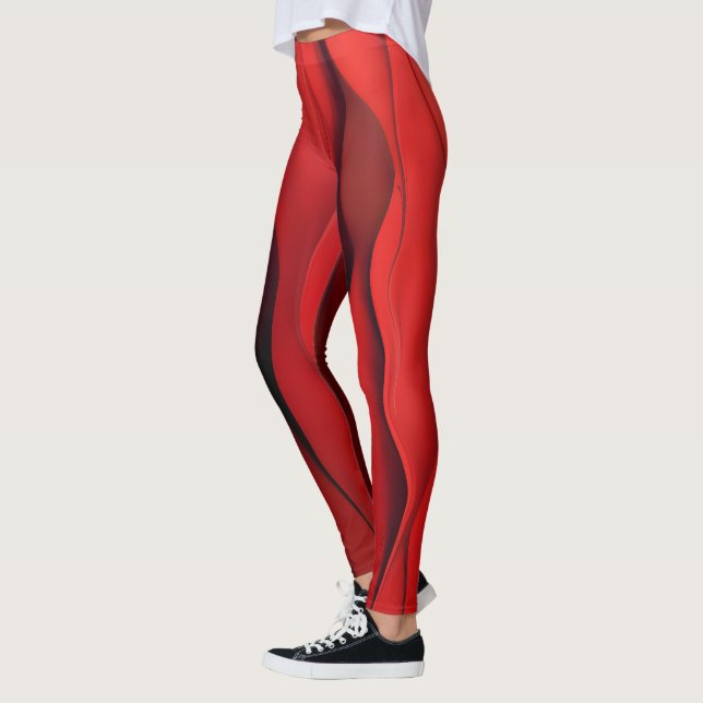 Leggings Flujo Carmesí – Ondas Rojas Abstractas de Movimien (Izquierda)
