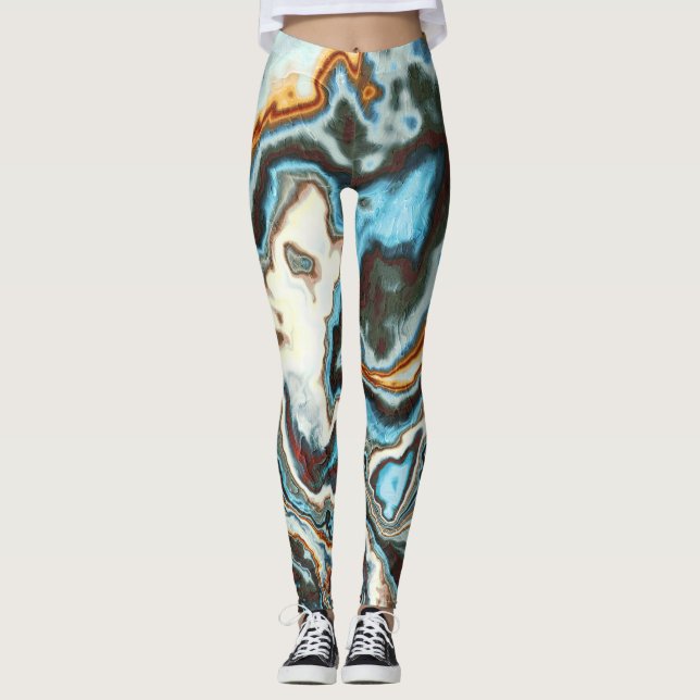 Leggings Flujo de Mármol de Óxido Azul (Anverso)