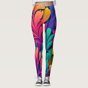 Leggings Flujo de Pétalo Vibrante Abstracción Botánica Mult