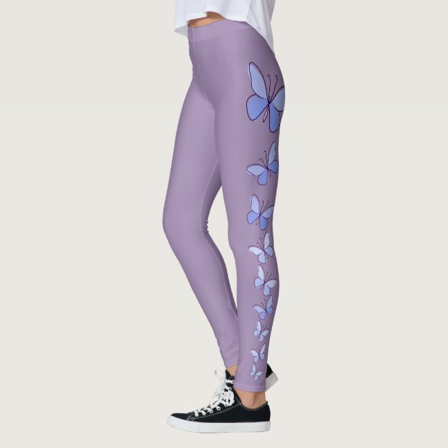 Leggings Flutter de mariposa en azul - Violeta sólida (Izquierda)