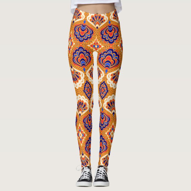 Leggings Folclore geométrico, conchas tribales marinas. (Anverso)
